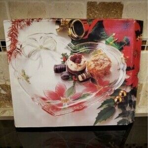 Vintage 90s Savoir Vivre Christmas Poinsettia Flower Heart Bow Crystal Plate